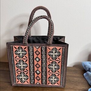 Elegant Black and Pink Embroidered Tote